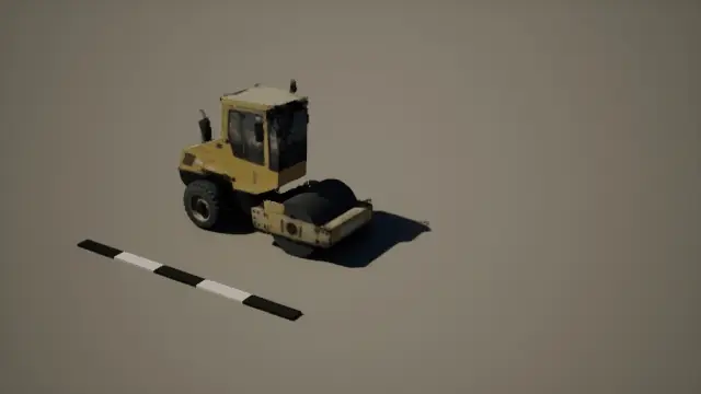 Rendered single drum roller travelling forward and reverse beside a scale bar